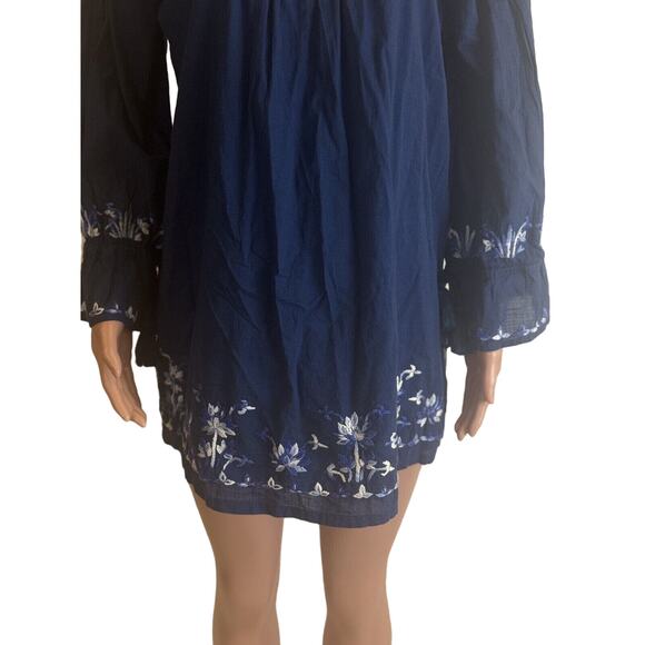 Roller Rabbit Mini Dress Size XS Navy Blue Embroidered Smocked Tassel Tunic - Picture 2 of 16